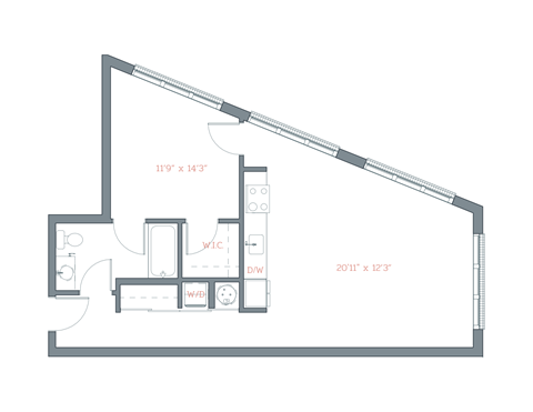 Floor plan for 1 bed, 1 bath, 720 sqft